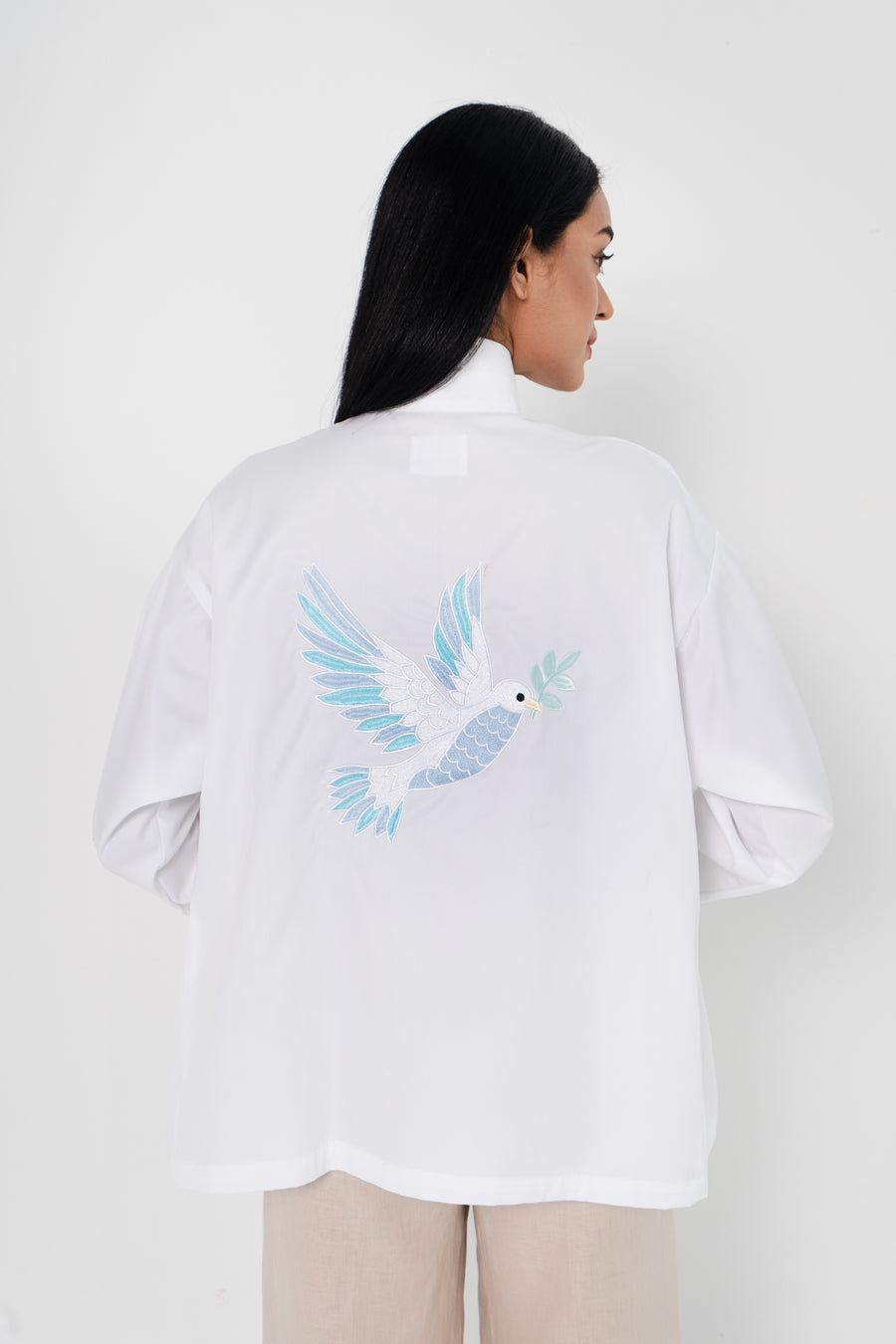 Ta-noura for Palestine: Rouh al Rouh Embroidered Dove Shirt