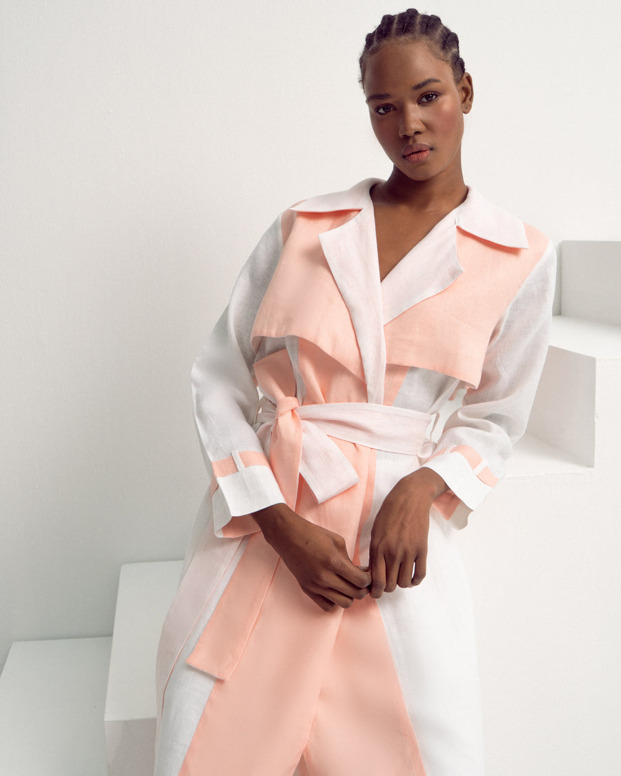 Lila Colourblock Belted Trench Coat